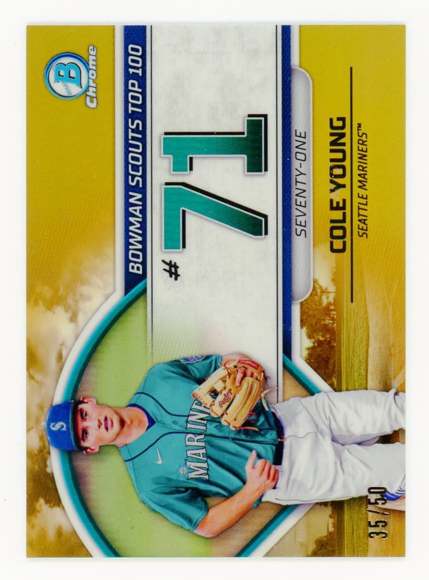 2023 Bowman Chrome Cole Young Scouts Top 100 Prospect Gold #/50 — front