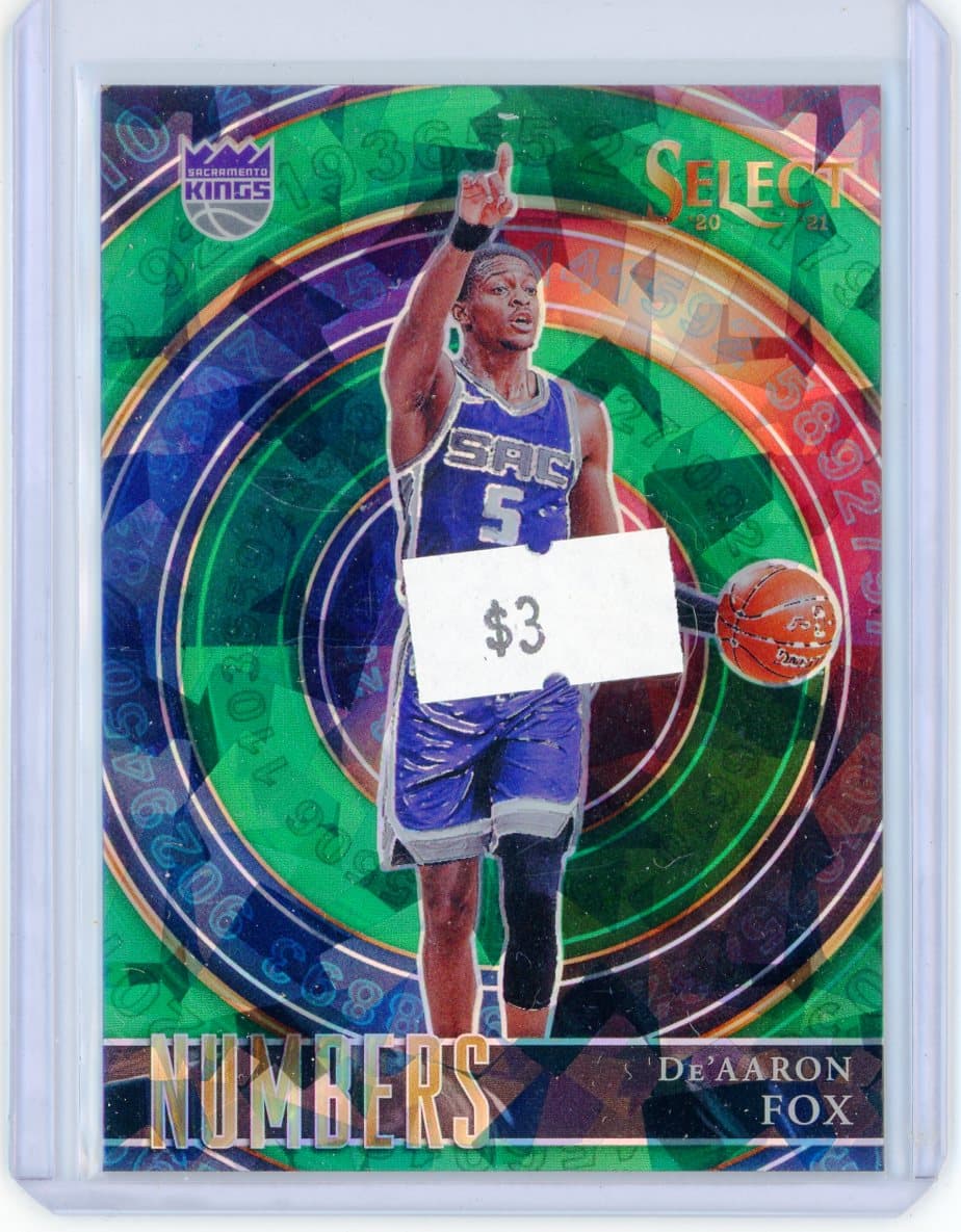 2021-22 Panini Select De'Aaron Fox Numbers Green Cracked Ice — front
