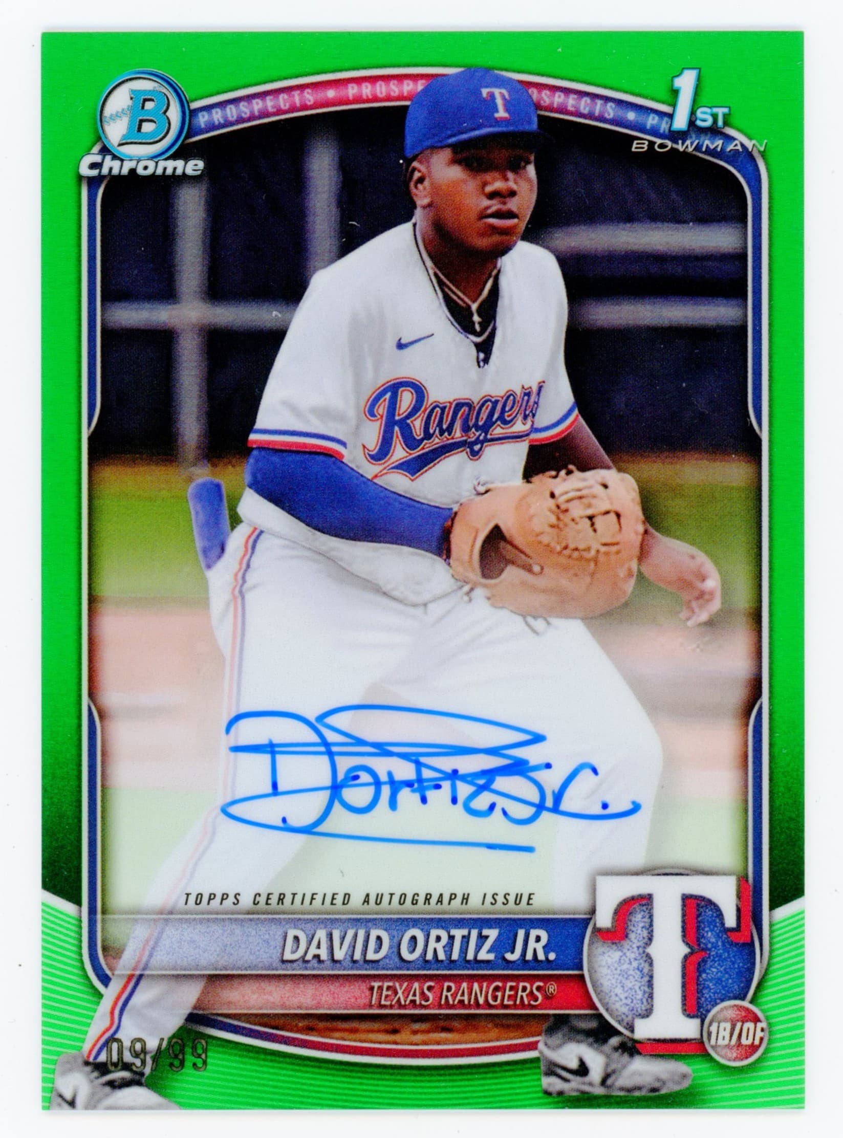 2026 Bowman David Ortiz Jr. 1st Chrome Prospect Auto Green Refractor #/99 #CPA-DOR