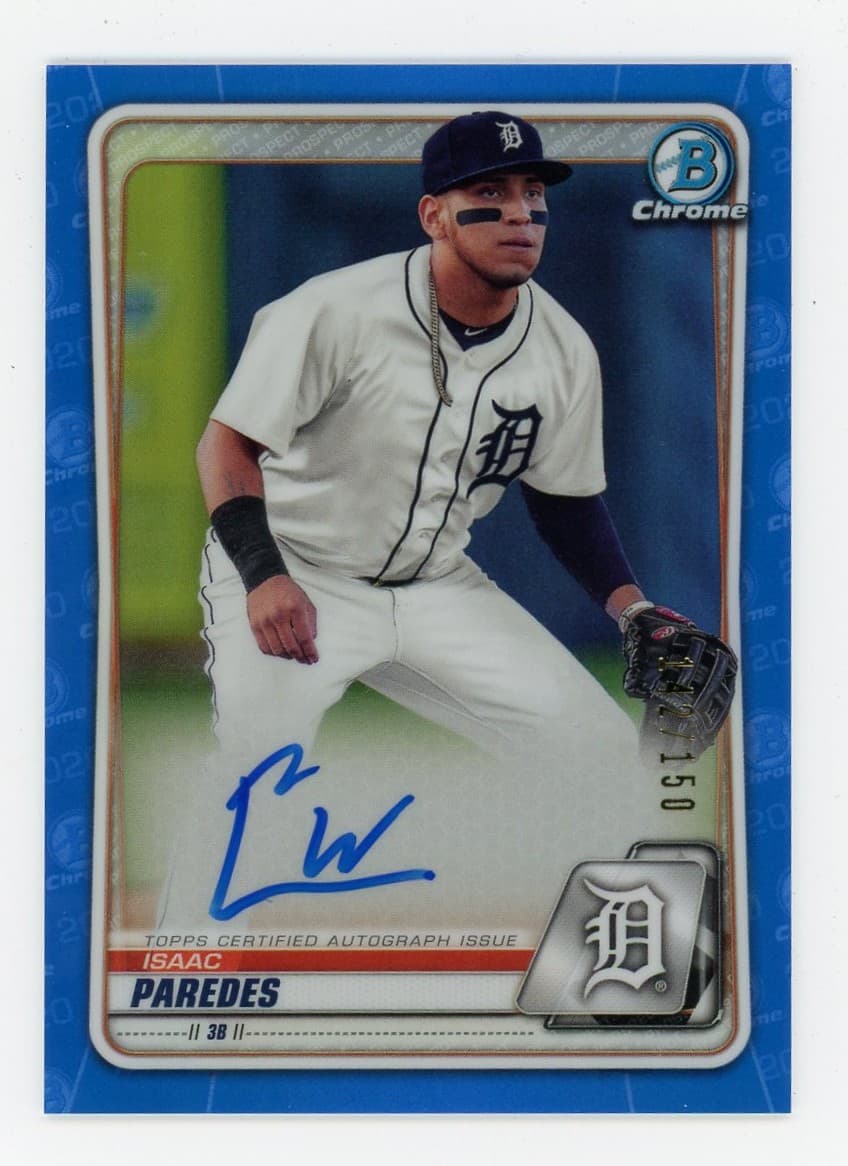 2020 Bowman Chrome #CPA-IP Isaac Paredes 1st Prospect Auto Blue Refractor #/150